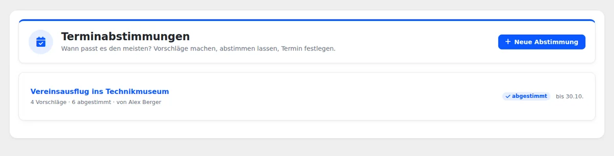Liste der Terminabstimmungen mit dem Vereinsausflug ins Technikmuseum, 4 Vorschläge und 6 Stimmen