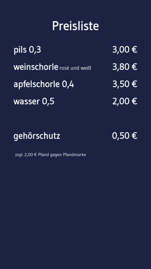 Infoscreen im Hochformat mit der Preisliste der Bar